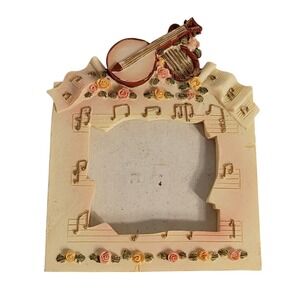 VTG 3D Rustic Banjo & Roses Picture Frame Resin‎ Music Notes Shabby Chic Pastel